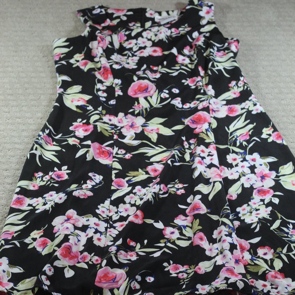 Danny & Nicole Size 14 Sleeveless Black & Pink Flowy Midi Dress